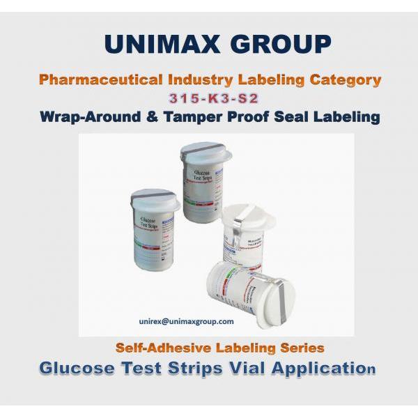 315-K3-S2 Glucose Test Strips Vial Wrap-Around with Tamper Proof Label Top & Corner Labeling Machine
