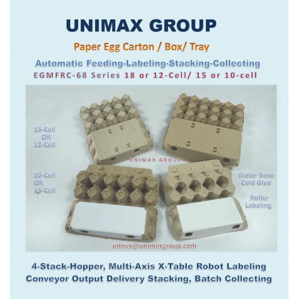 EGMFRC-68 Paper Egg Carton Automatic Feeding-Robot Labeling-Bach Collecting Labeling Machine (4-Stack-Hopper-Magazine Automatic Feeding-Labeling-Collecting)