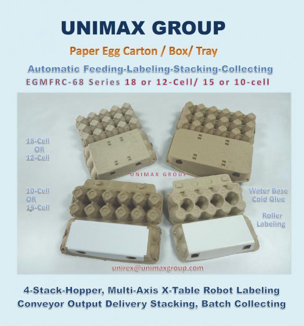 EGMFRC-68 Paper Egg Carton Automatic Feeding-Robot Labeling-Bach Collecting Labeling Machine (4-Stack-Hopper-Magazine Automatic Feeding-Labeling-Collecting)