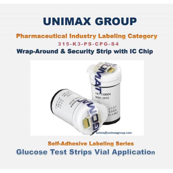 315-K3-PS-CPG-S4 Glucose Test Strips Vial Wrap-Around & Security Strip Label with IC Chip Labeling Machine
