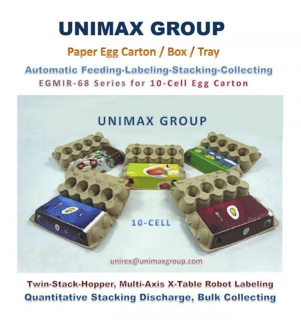 EGMIR-68 Paper Pulp Egg Caron Automatic Labeling with Indexing-Feeding X-Table Robot Twin-Labeling